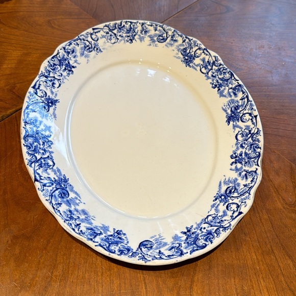 John Maddock & Sons Royal Vitreous Rococo Serving Platter Cobalt Blue Antique - Picture 3 of 7